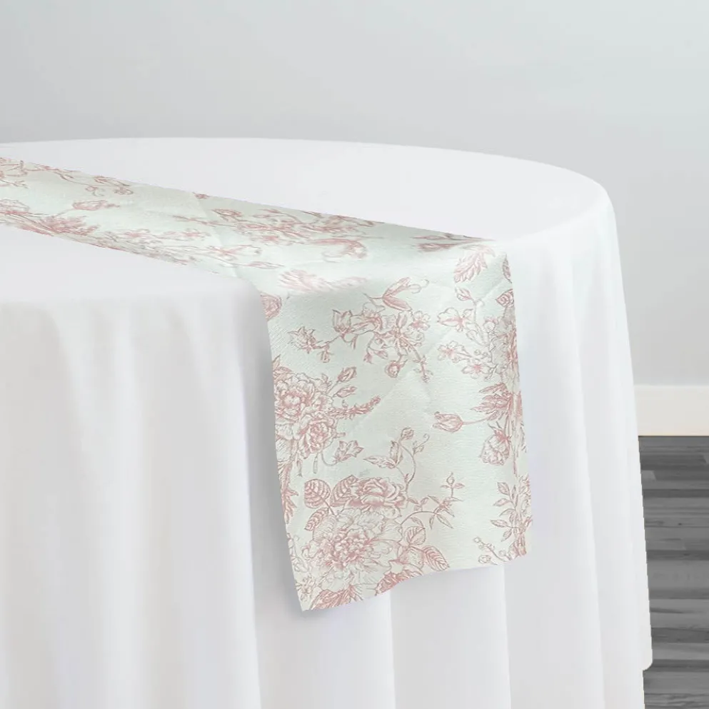 French Toile (Poly Print) Table Runner in Dusty Rose