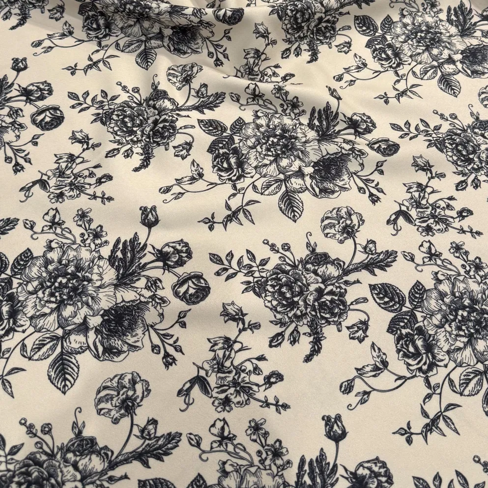 French Toile (Poly Print) Table Linen in Black / Taupe