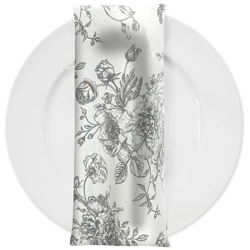 French Toile (Poly Print) Table Napkin in Grey