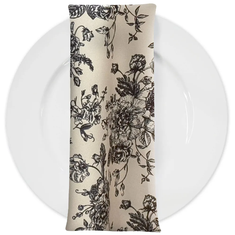 French Toile (Poly Print) Table Napkin in Black / Taupe