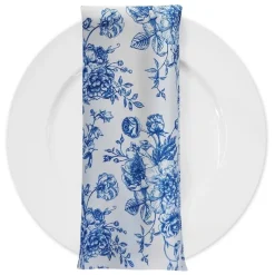 French Toile (Poly Print) Table Napkin in Royal Blue