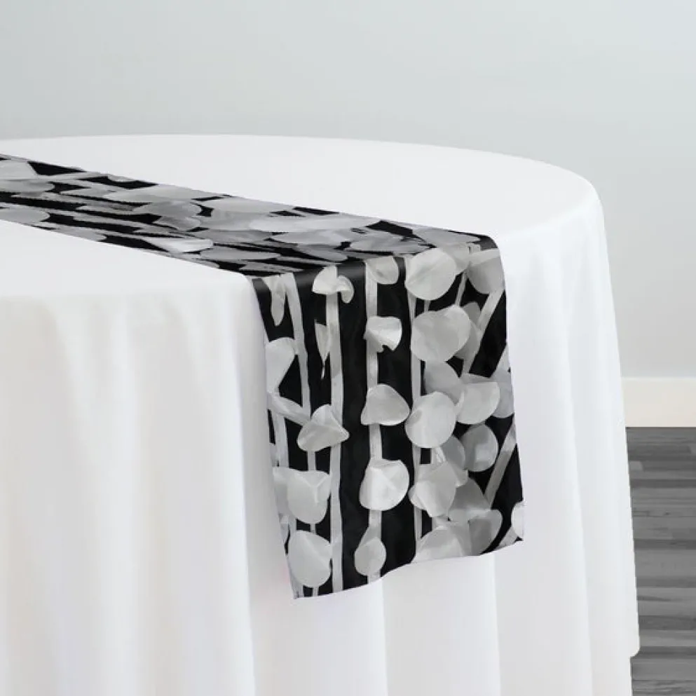 Funzie (Circle Hanging) Taffeta Table Runner in White and Black