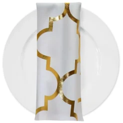 Gatsby (Metallic Print) Table Napkin in White and Gold