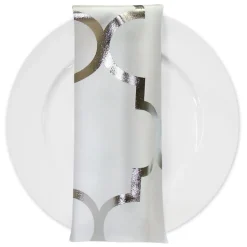 Gatsby (Metallic Print) Table Napkin in White and Silver