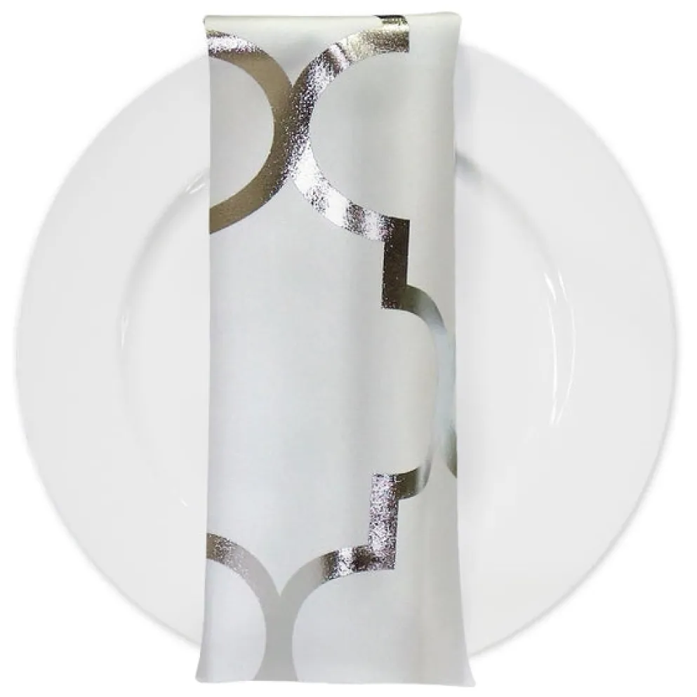 Gatsby (Metallic Print) Table Napkin in White and Silver