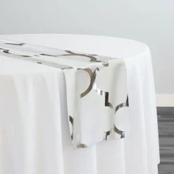 Gatsby (Metallic Print) Table Runner in White and Silver