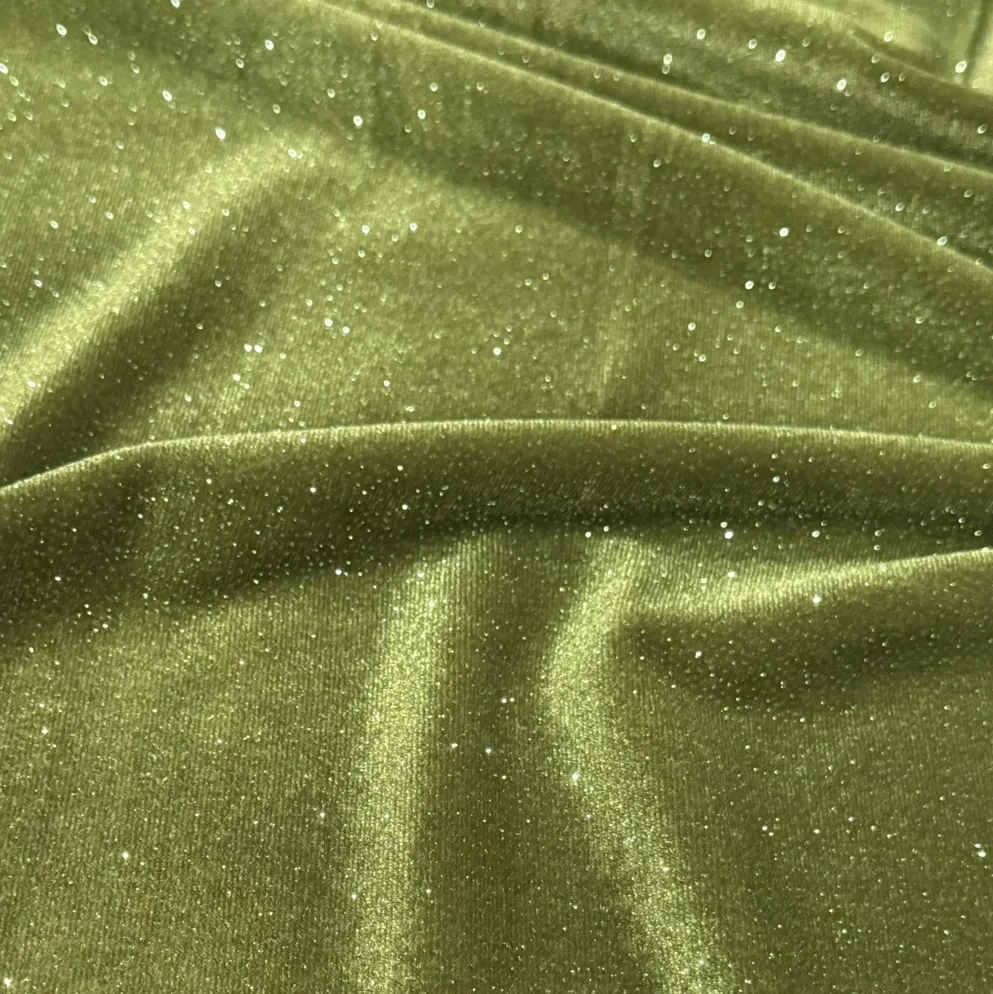 Glitter Velour Table Linen in Olive