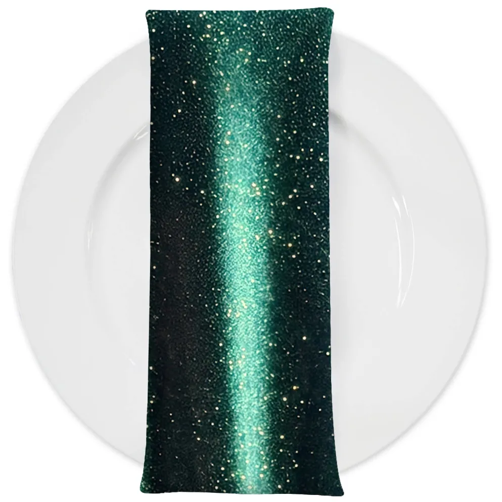 Glitter Velour Table Napkin in Hunter Green