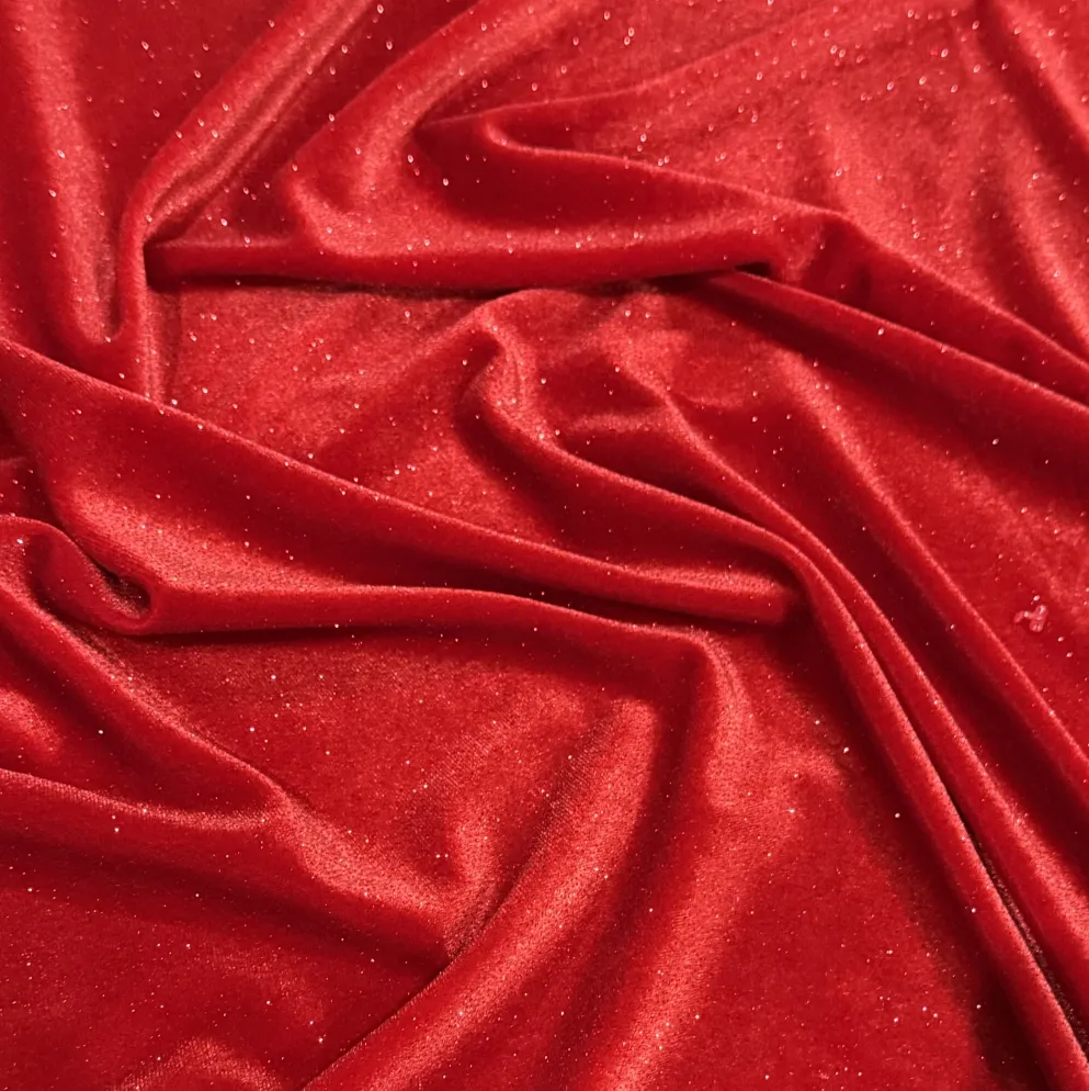 Glitter Velour Table Runner in Red