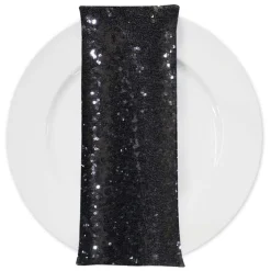Glitz Sequins (w/ Poly Lining) Table Napkin in Black