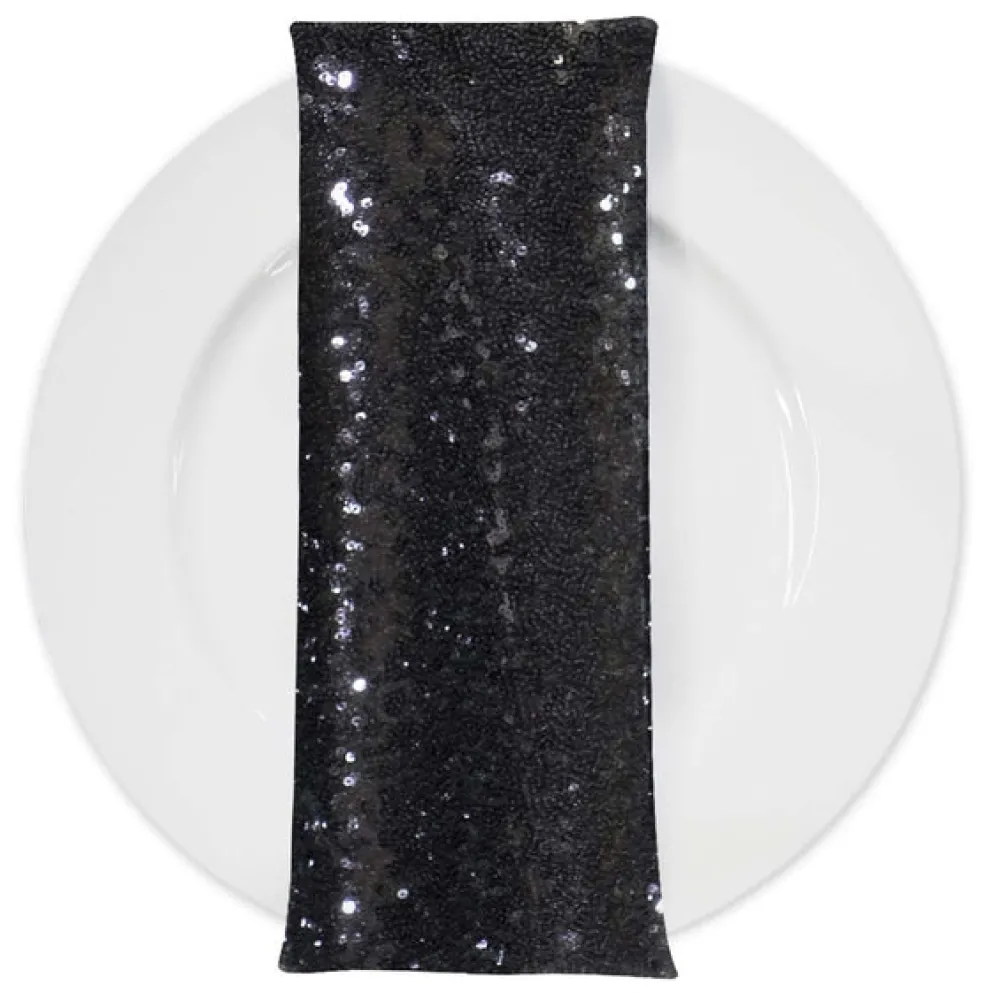 Glitz Sequins (w/ Poly Lining) Table Napkin in Black