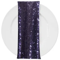 Glitz Sequins (w/ Poly Lining) Table Napkin in Eggplant