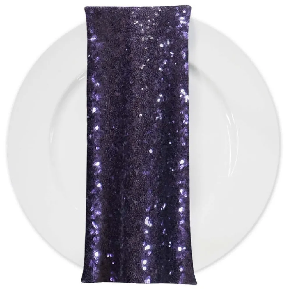 Glitz Sequins (w/ Poly Lining) Table Napkin in Eggplant