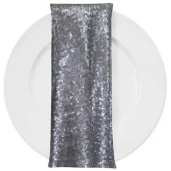 Glitz Sequins (w/ Poly Lining) Table Napkin in Pewter