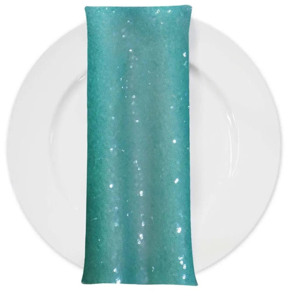 Glitz Sequins (w/ Poly Lining) Table Napkin in Teal Green