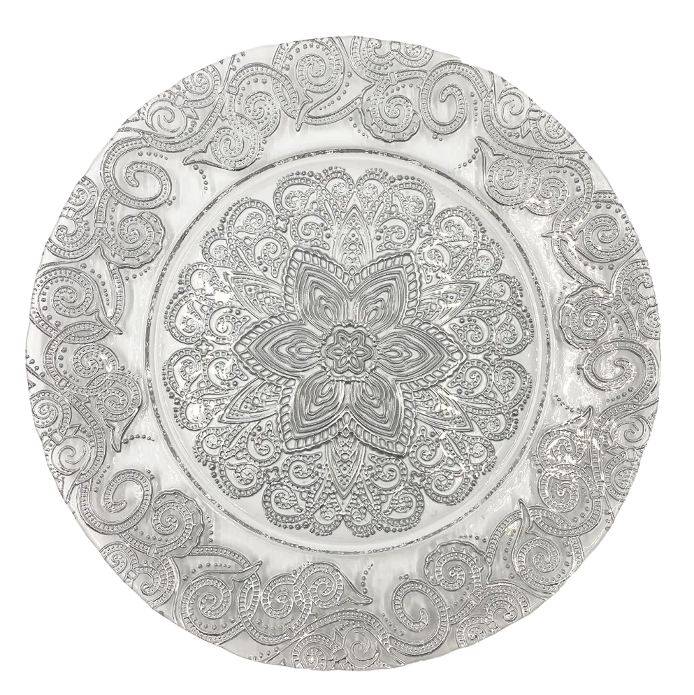 Henna - Glass Charger Plate in Silver (Item # 0294)
