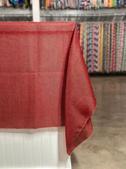 Imitation Burlap Table Linen in Cranberry