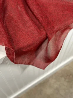 Imitation Burlap Table Linen in Cranberry