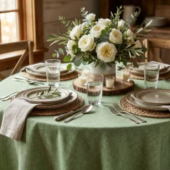 Imitation Burlap Table Linen in Sage