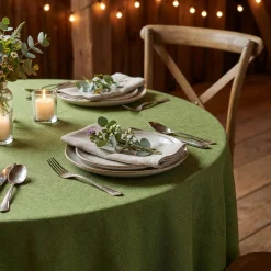 Imitation Burlap Table Linen in Willow Green