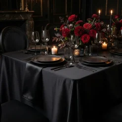 Lamour (Dull) Satin Table Linen in Black 1115