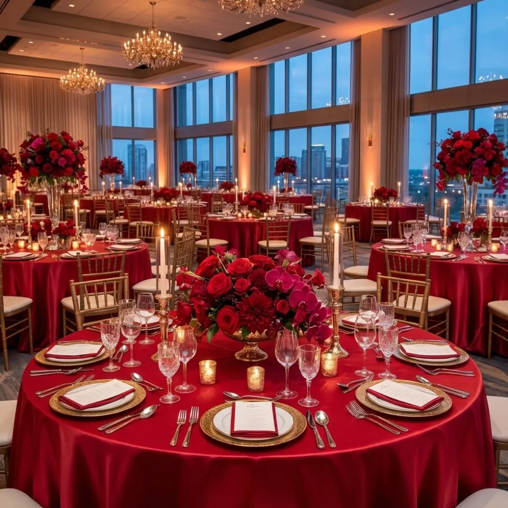 Lamour (Dull) Satin Table Linen in Red 1192