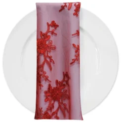 Laylani Lace (w/ Poly Lining) Table Napkin in Red