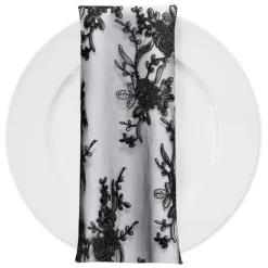 Laylani Lace (w/ Poly Lining) Table Napkin in Black
