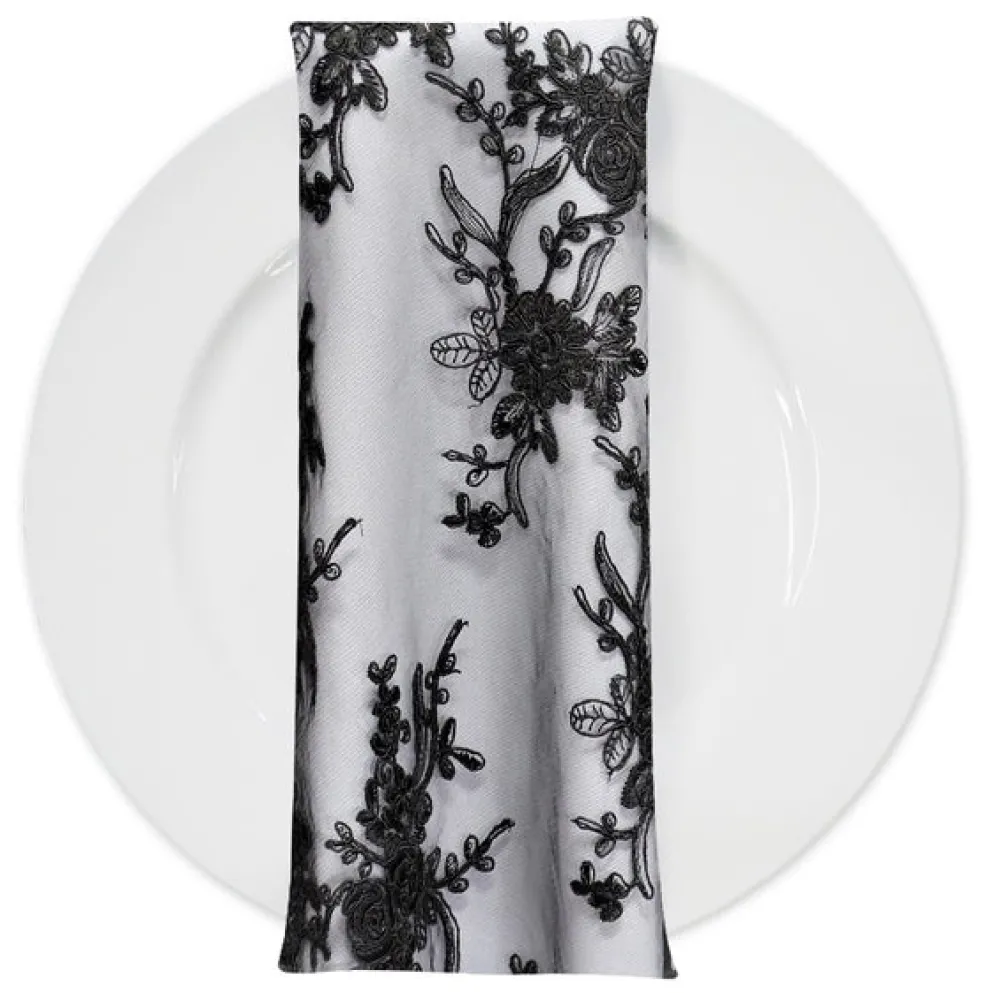 Laylani Lace (w/ Poly Lining) Table Napkin in Black
