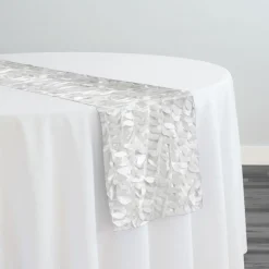 Leaf Hanging Taffeta Table Runner in White