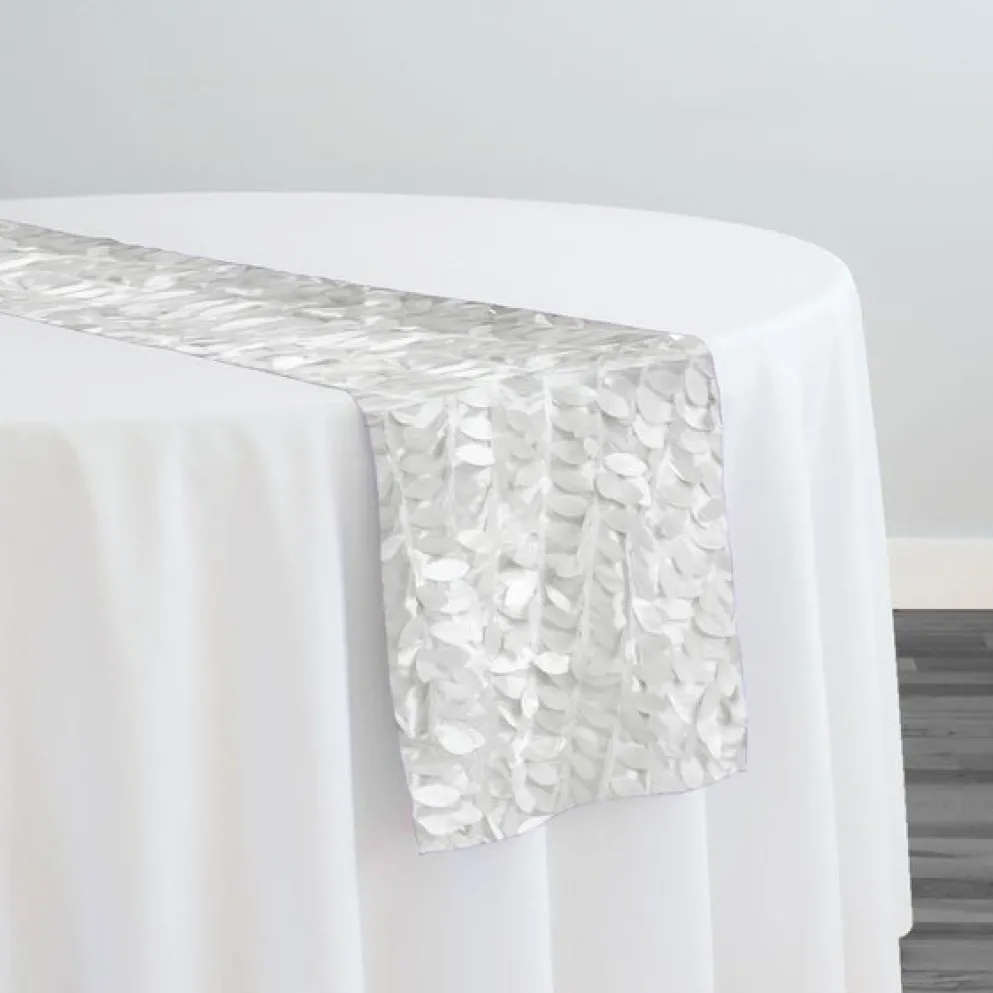 Leaf Hanging Taffeta Table Runner in White