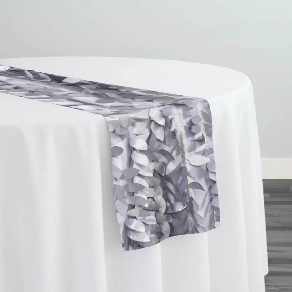 Leaf Hanging Taffeta Table Runner in Silver