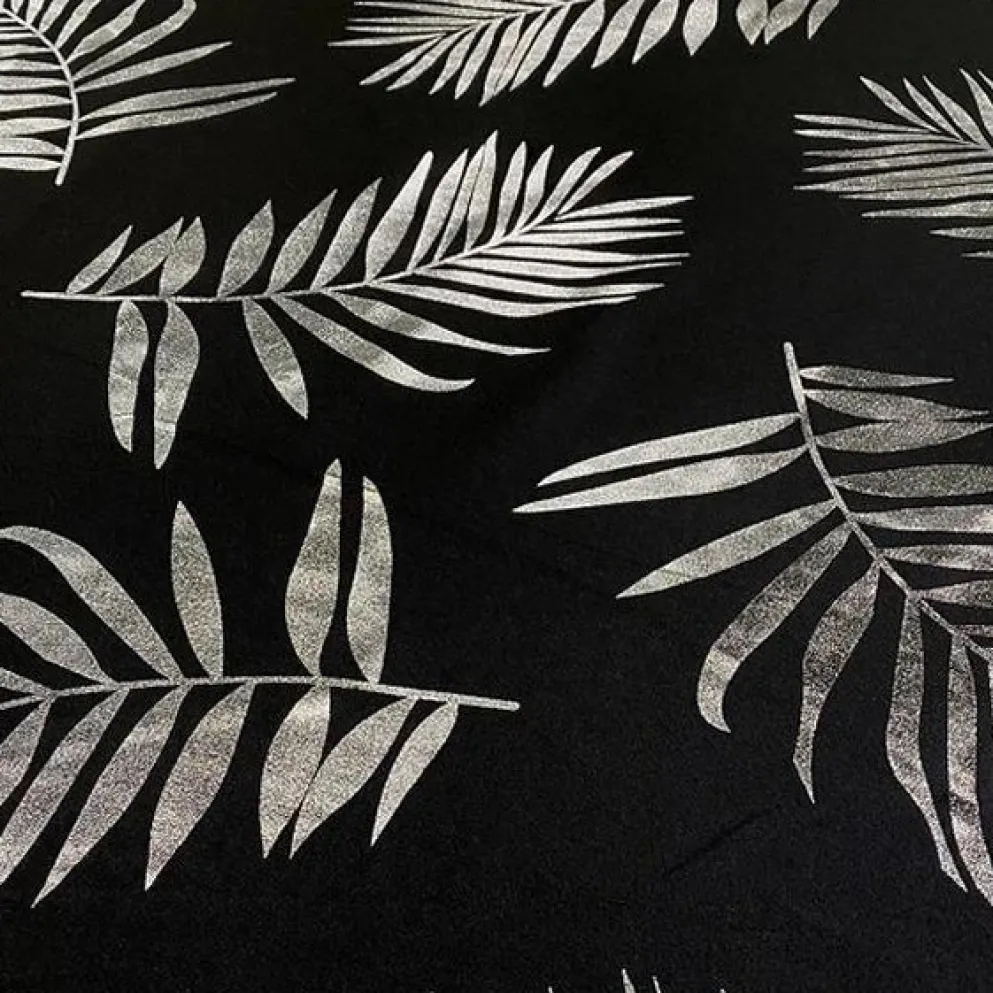 Leaf (Metallic Print) Table Linen in Black and Silver