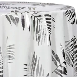 Leaf (Metallic Print) Table Linen in White and Silver