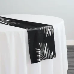 Leaf (Metallic Print) Table Runner in Black and Silver