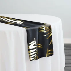 Leaf (Metallic Print) Table Runner in Black and Gold