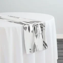 Leaf (Metallic Print) Table Runner in White and Silver