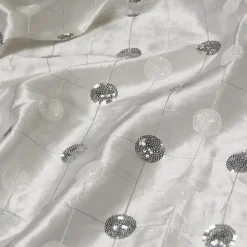 Luna Sequins Taffeta Table Linen in Silver on White