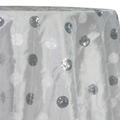 Luna Sequins Taffeta Table Linen in Silver on White