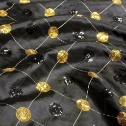 Luna Sequins Taffeta Table Linen in Gold on Black