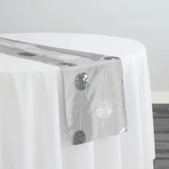 Luna Sequins Taffeta Table Runner in Silver and White