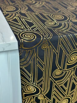 Luxor (Metallic Print) Table Linen in Black and Gold