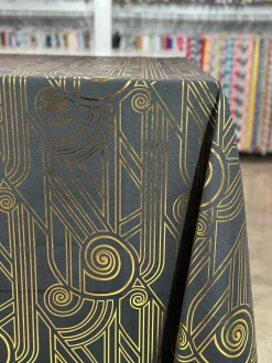 Luxor (Metallic Print) Table Linen in Black and Gold