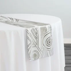 Luxor (Metallic Print) Table Runner in White and Silver