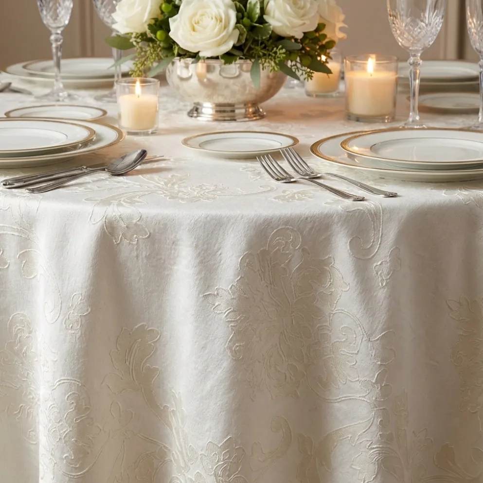 Madison Jacquard (Reversible) Table Linen in Ivory