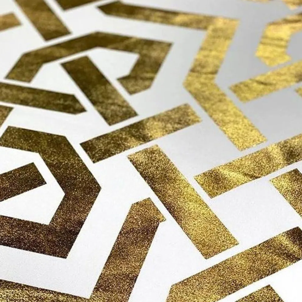 Majestic (Metallic Print) Table Linen in White and Gold