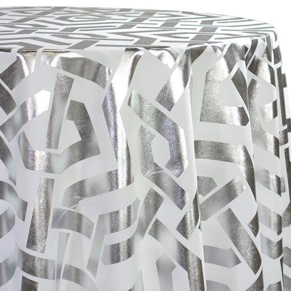 Majestic (Metallic Print) Table Linen in White and Silver
