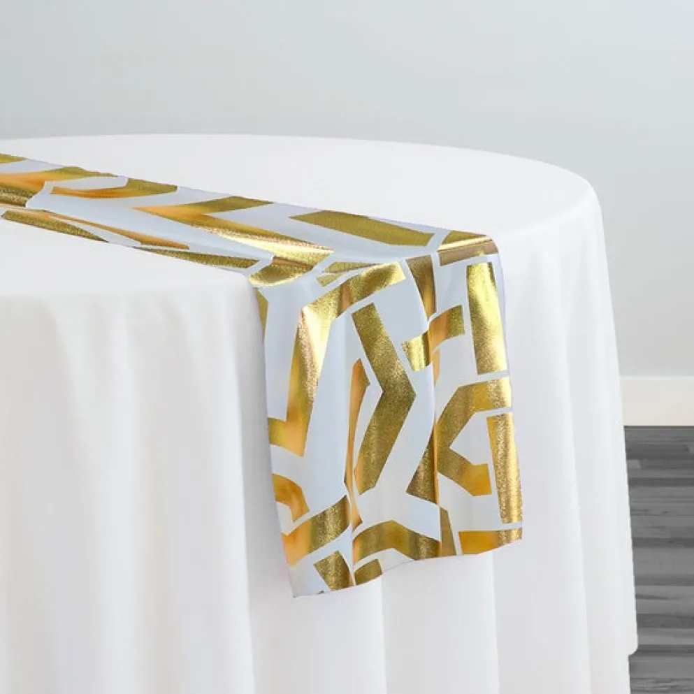 Majestic (Metallic Print) Table Runner in White and Gold