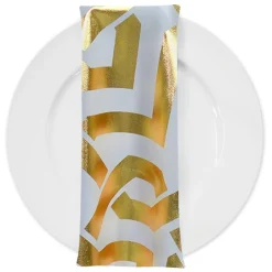 Majestic (Metallic Print) Table Napkin in White and Gold