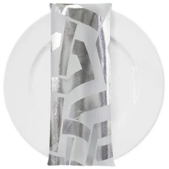 Majestic (Metallic Print) Table Napkin in White and Silver